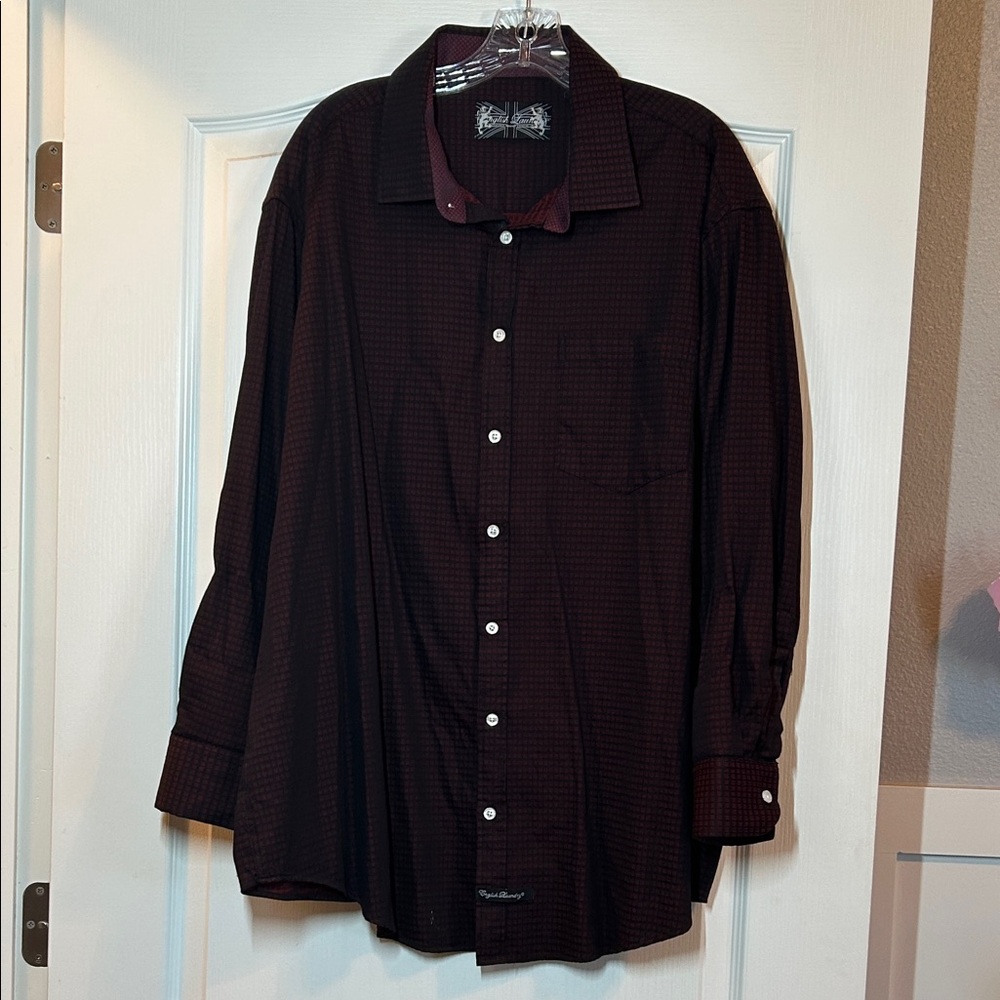 NWOT English Laundry Black & Maroon Men's Button Up Shirt 18.5/34